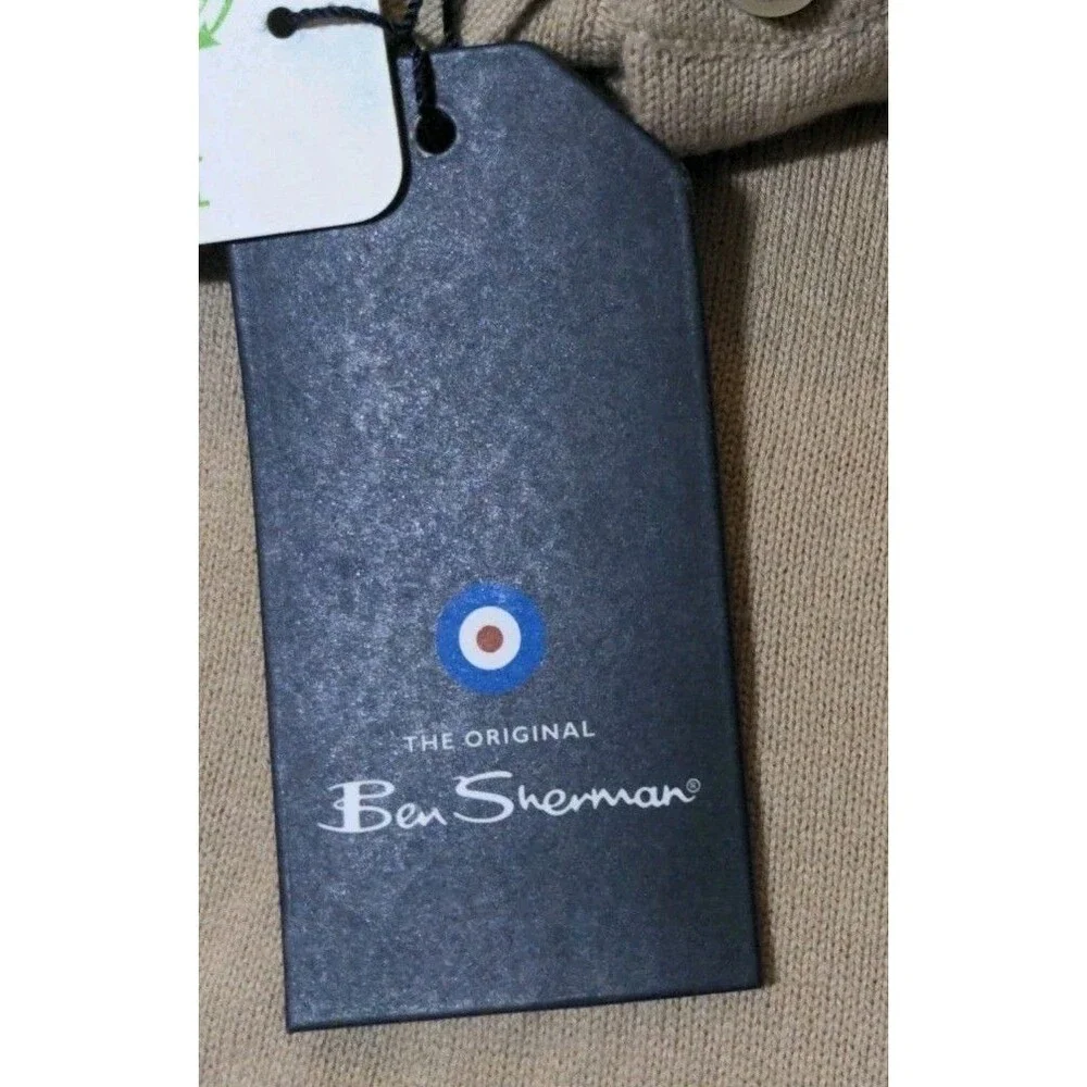 New Ben Sherman L/S Jersey Stitch Polo Shirt Spice Tan Mens Size L Recycled NWT - Picture 9 of 10